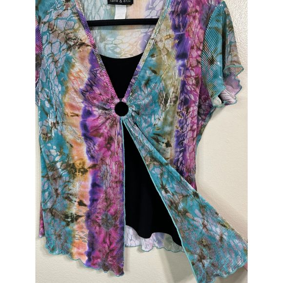 Jane & Eric Women's Pleated Metallic 70's Inspired Top With Black Lining Size L - Picture 1 of 4